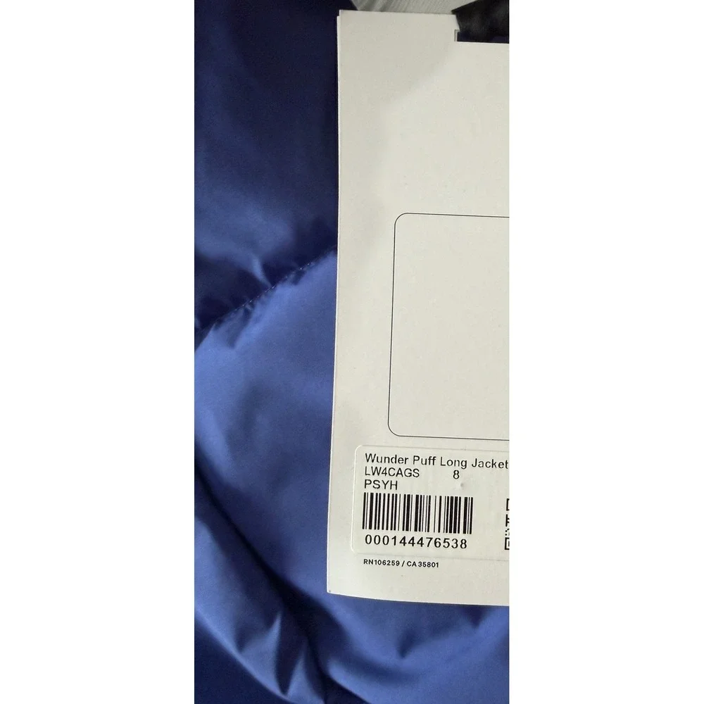 Lululemon Wunder Puff Long Jacket Psychic Blue‎ Women's Size 8